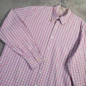 Peter Millar Shirt Mens L Pink Blue Plaid Button Down Long Sleeve Preppy Office